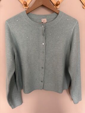 a new day Mint Green Crystal-Embellished Crewneck Cardigan